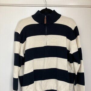 Brandy Melville | Navy and White Striped Quarter-Zip Pull-Over